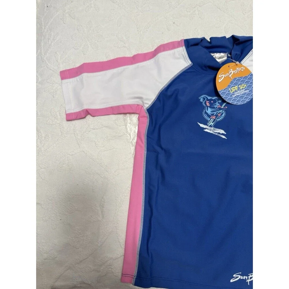 NWT SunBusters Buttercup Rash Guard 2/3Y UPF 50+ Navy & Pink Koala Girl Swim Top